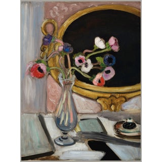 1919 French Floral Still Life Art Print, Black Mirror and Anemones by Henri Matisse - 36" X 48" For Sale