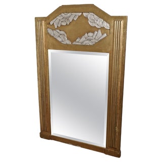 Large French Art Deco Odeon Style Gilt Wall Mirror, 1920s For Sale