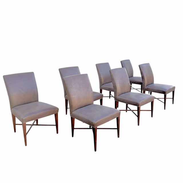 Baker Furniture Company Baker Furniture Brown Leather Dining Chair Set For Sale - Image 4 of 6