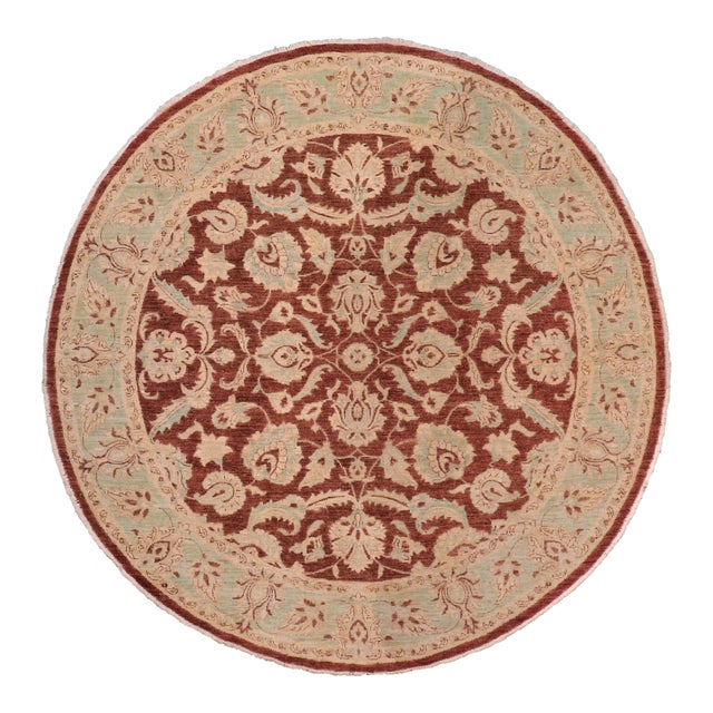 Classic Ziegler Brown/Green Wool Round Rug - 7'10'' X 8'0'' For Sale