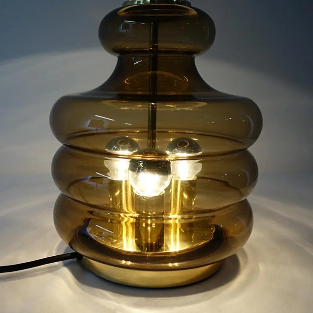 Metal Mid-Century German Smoked Glass Table Lamp from Doria Leuchten For Sale - Image 7 of 11