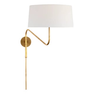 Thomas O'Brien for Visual Comfort Signature Canto Grande Swinging Wall Light in Hand-Rubbed Antique Brass with Linen Shade For Sale