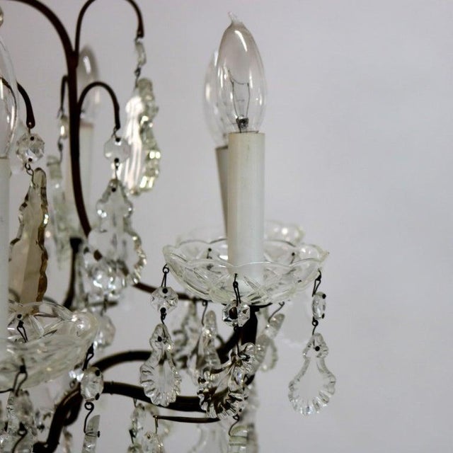 Antique Bronze and Cut Crystal Eight Light Chandelier C1930 For Sale - Image 6 of 10