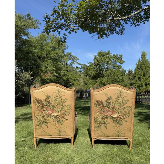 French Pair of Louis XV-Style Pheasant & Botanical Upholstered Fauteuil Armchairs For Sale - Image 3 of 18