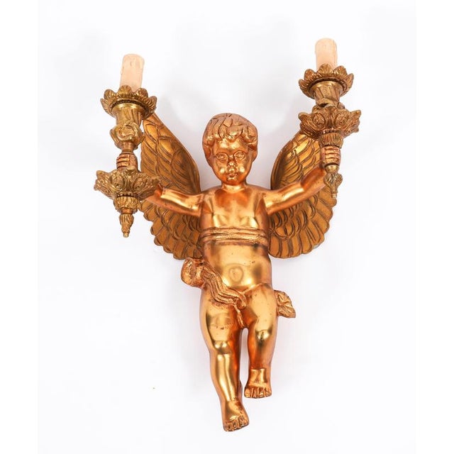 Copper Antique Italian Two Branch Cherub Ormolu Wall Lights, 1800s, Set of 4 For Sale - Image 8 of 10