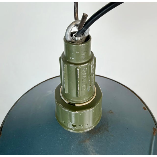 Blue Industrial Blue Enamel Military Pendant Lamp with Cast Aluminium Top, 1960s For Sale - Image 8 of 18