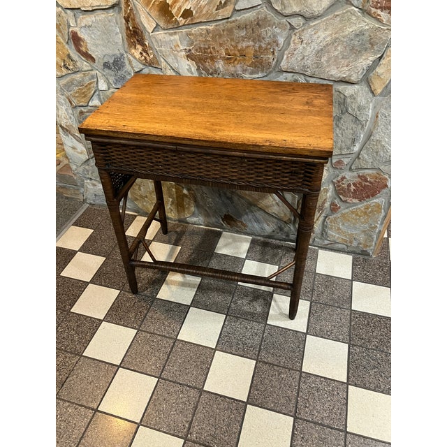 1930s Wicker Rattan Writing Desk & Chair For Sale - Image 4 of 12