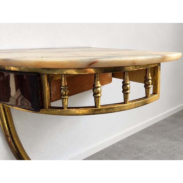 Mid-Century Modern Marble and Brass Wall-Mounted Nightstands, Italy, 1950s, Set of 2 For Sale - Image 4 of 10