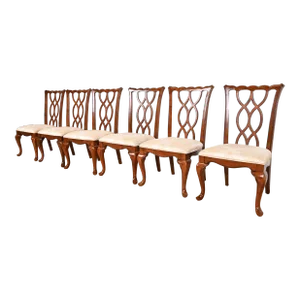 Thomasville Georgian Carved Mahogany Dining Chairs, Set of Six