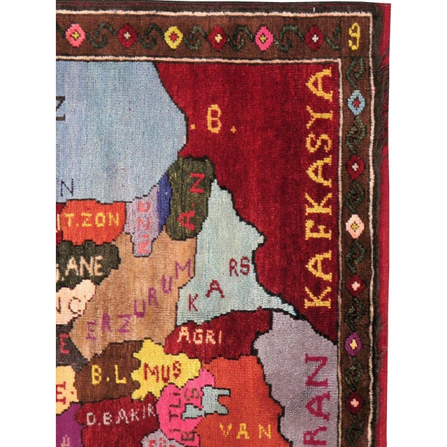 Rustic Galerie Shabab Collection Mid-20th Century Turkish Map Rug For Sale - Image 3 of 11