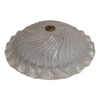 Flat Vintage Italian Ceiling Lamp with Wavy Ice Glass Shade, 1980s For Sale