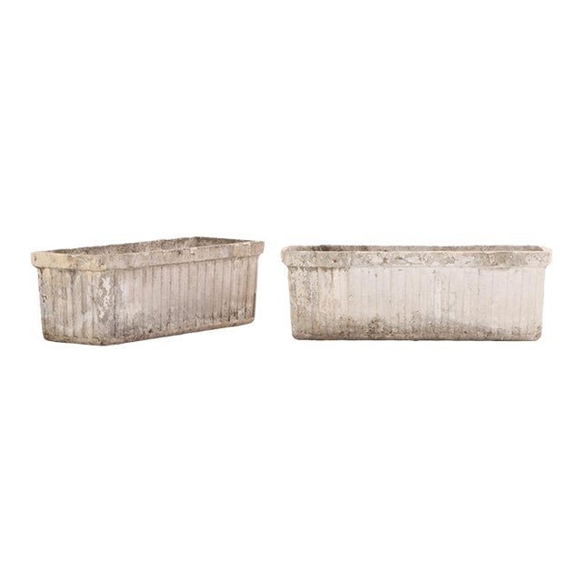 Pair of French Cast Stone Rectangular Planters by Willy Guhl, C 1970, Attributed For Sale