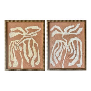 A 2026 Pair of Abstract Botanical Paintings on Canvas by Artist r.k. Red For Sale