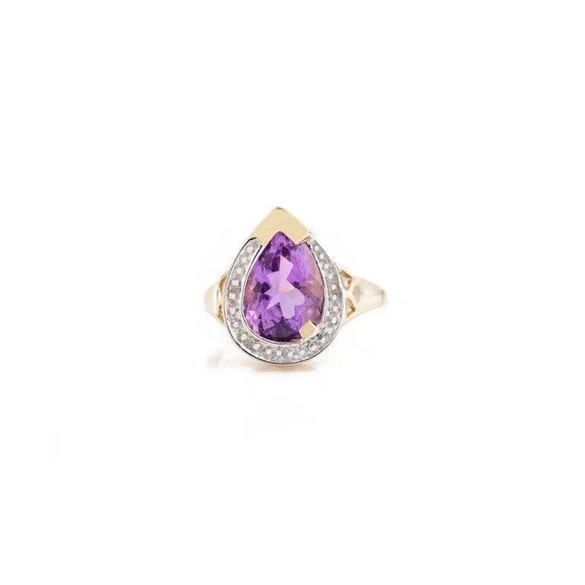 Gold Pear Cut Amethyst Birthstone Cocktail Diamond Halo Ring- Anniversary Gifts Size 5 For Sale - Image 8 of 12