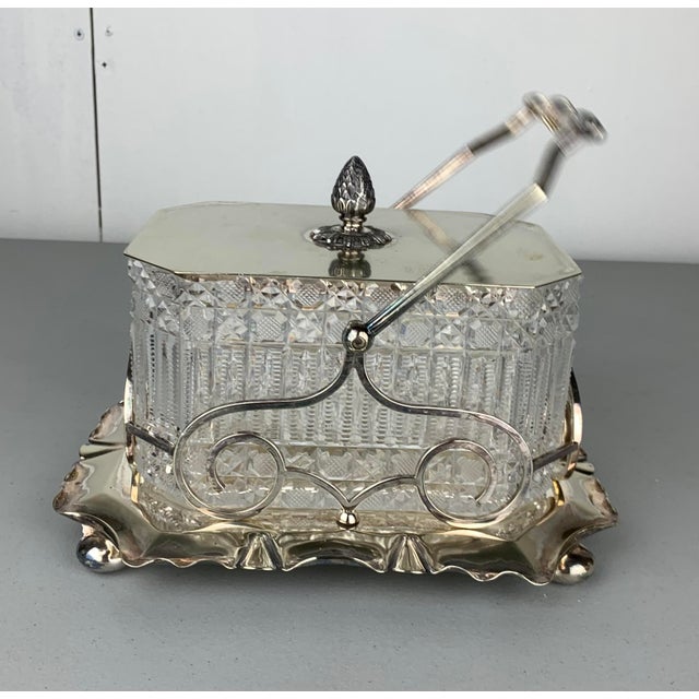 1960s Cut Crystal Serving Candy Dish in Metal Holder For Sale - Image 4 of 12