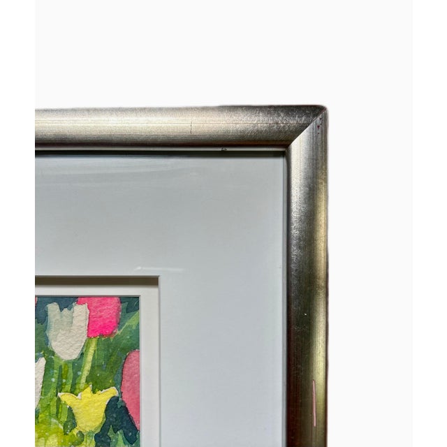 Contemporary Late 20th Century Large 33" Framed Original Nelle Ferrara Impressionist Floral Garden Watercolor For Sale - Image 3 of 5