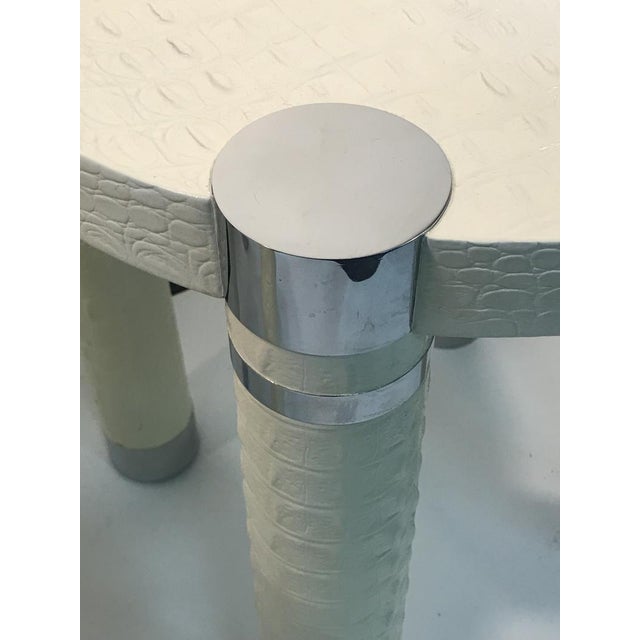 Karl Springer Faux Cream Crocodile and Chrome Tablestables - a Pair For Sale - Image 12 of 13