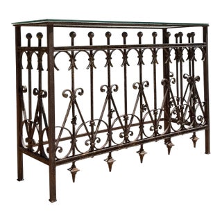 Vintage Boho Distressed Wrought Iron Console Table For Sale