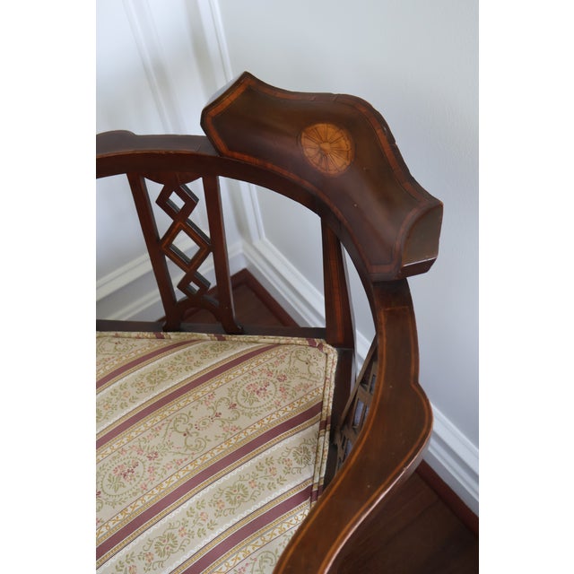 Early 20th Century Antique Edwardian Sheraton Revival Inlaid Mahogany Corner Chair, Circa 1900 For Sale - Image 5 of 18