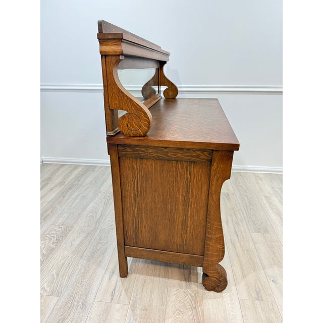 Wood Antique American Tiger Wood Oak Buffet With Mirror. For Sale - Image 7 of 12
