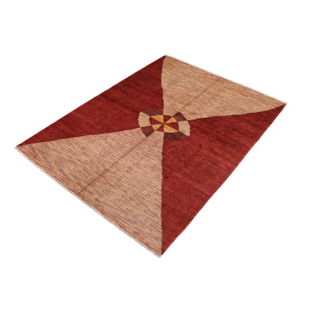 Abstract Modern Gabbeh Red/Beige Wool Rug - 6'8'' X 9'10'' For Sale - Image 3 of 10