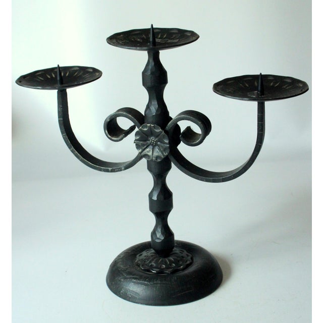Wrought Iron Candle Holder 3 Arms by Heibi - Vintage For Sale - Image 4 of 8