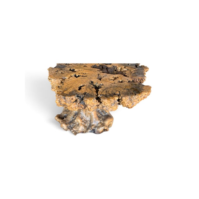 Signed 1970s California Studio Craft Buckeye Burl Root Mushroom Coffee Table "Flight into Freedom" Made in USA c.1970s....