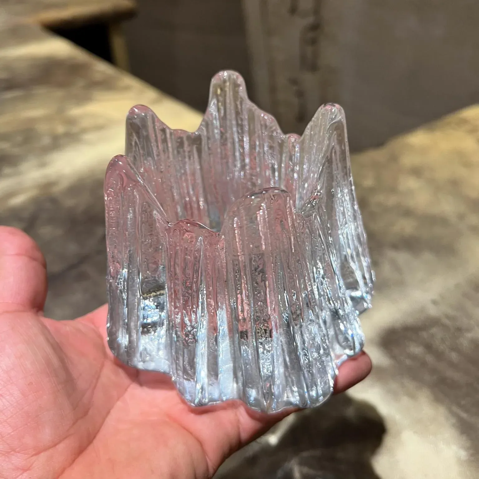1960s Rune Strand for Nybro Swedish Art Glass Votive Candle Holder