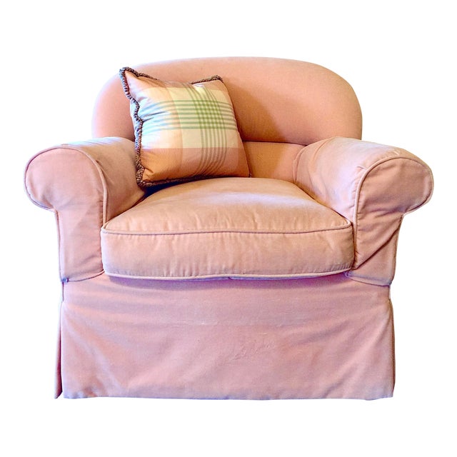 Old World Weavers English Roll Arm Skirted Club Chair in Mohair For Sale