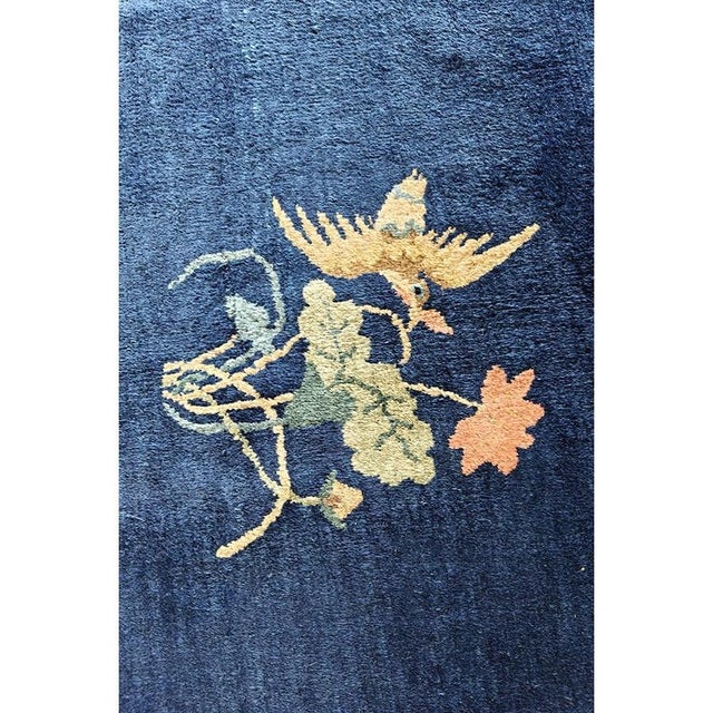 Textile 1920s Blue Floral Bird Deco Antique Chinese Peking Wool Rug 8'1'' X 9'5'' For Sale - Image 7 of 9