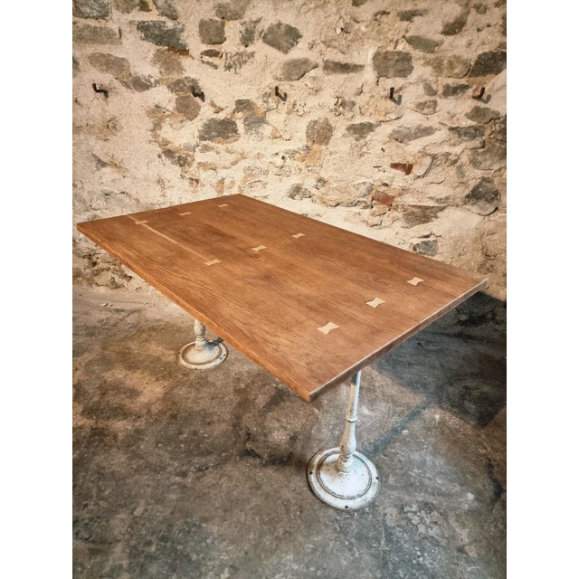 Rustic Vintage French Table with Oak Top & Cast Iron Legs For Sale - Image 3 of 16