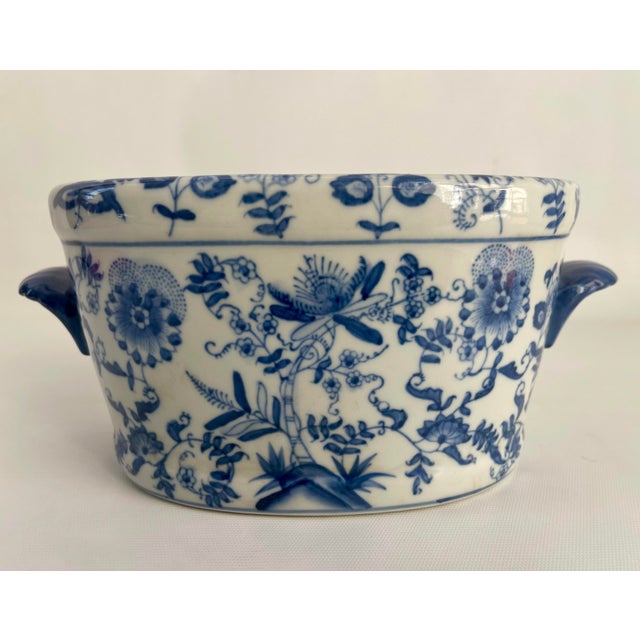 Ceramic Chinese Export Style Porcelain Jardiniere Oval Bowl For Sale - Image 7 of 10