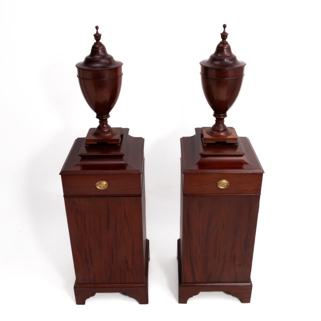 Wood 104 George III Style Telescoping Knife Urns Pedestal Cabinet Wine Cisterns Book Matched - A Pair For Sale - Image 7 of 18