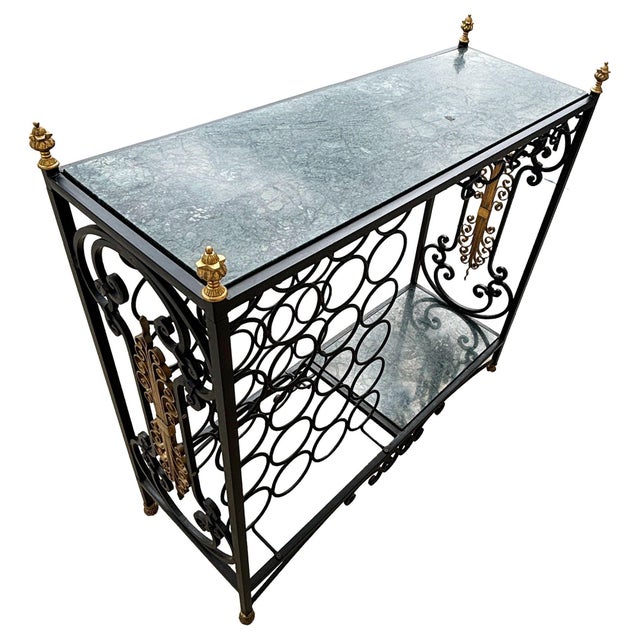 Mid-Century Regency Iron & Brass Wine Bar Console Table W/ Marble Top For Sale In Los Angeles - Image 6 of 11