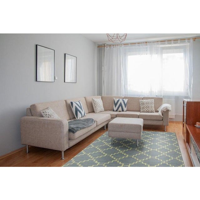 5x8 Blue Flat Weave Wool Stepped Diamond Lattice Geometric Modern Carpet Rug For Sale In New York - Image 6 of 6