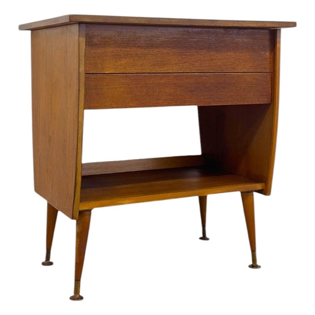Vintage Mid-Century Modern Italian Style Flip-Top Sewing Table / Nightstand With Brass Finished Capped Legs. For Sale