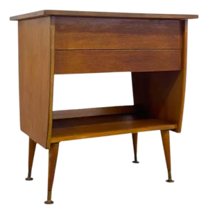 Vintage Mid-Century Modern Italian Style Flip-Top Sewing Table / Nightstand With Brass Finished Capped Legs.