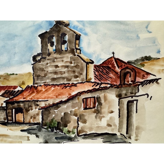 Rustic Henry Emil Salloch Original Watercolor on Paper Traditional Castilian Village, 1973. For Sale - Image 3 of 6