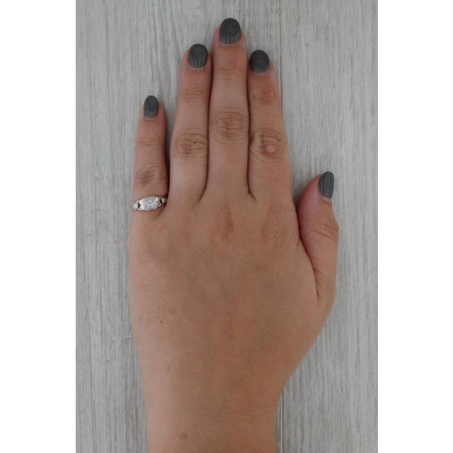 Vintage 0.14ct Transitional Cut Diamond Engagement Ring 18k White Gold Size 5 For Sale In Greensboro - Image 6 of 8