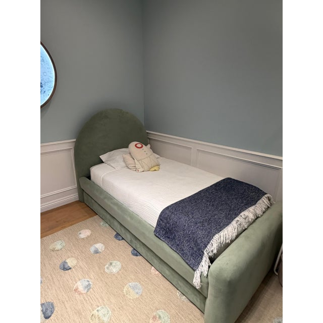 2020s Kids Bed. Elora Arched Upholstered Bed Twin + Trundle Eucalyptus Performance Velvet by West Elm For Sale - Image 5 of 5