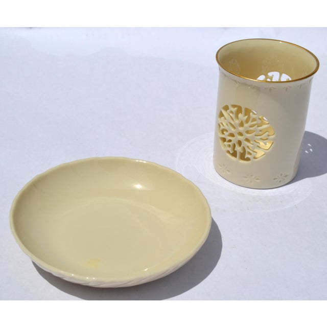 Ceramic 1960s Lenox Votive Snowflake Themed Candle Holder & Underplate Illuminations Collection For Sale - Image 7 of 13