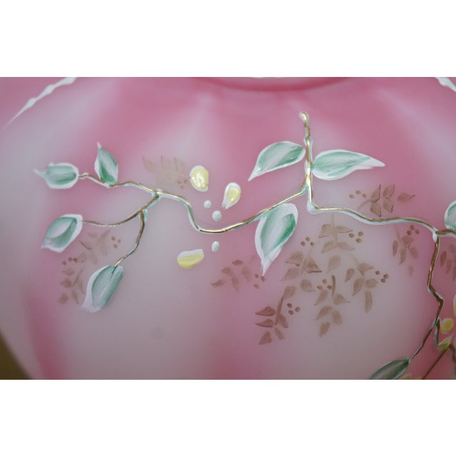 1992 Fenton Rosalene Pink Twining Floral Satin Glass Melon Vase Urn 7" For Sale - Image 9 of 13