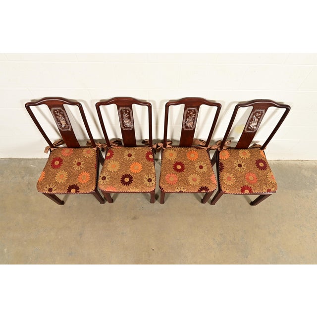 Late 19th Century Antique Chinese Carved Rosewood Dining Chairs With Mother of Pearl Inlay, Circa 1890s For Sale - Image 5 of 13