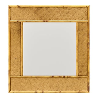 Vintage Woven Bamboo Wall Mirror For Sale