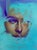 Aqua Study, Wonder by Rob Rey | Oil on Panel Portrait of a Face in Blue Tones For Sale