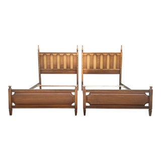 1960s Walnut & Cane Mid Century Modern Twin Beds - a Pair For Sale