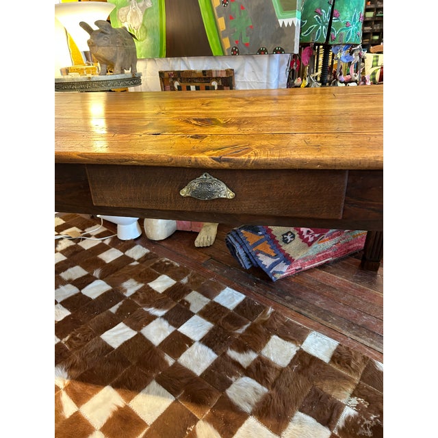French Country 19th Century English Farm Table Dining Table With Satin Birch Top For Sale - Image 3 of 11