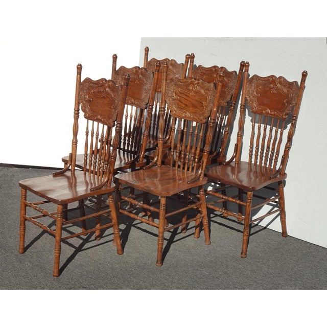 Set of Six Vintage Oak Pressback Dining Room Chairs ~ French Country 2of 2 Gorgeous Set of Chairs in Good Vintage...