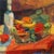 Signed lower right and painted circa 1960. Vintage art exhibition label verso. A vibrant Modernist still-life by this...
