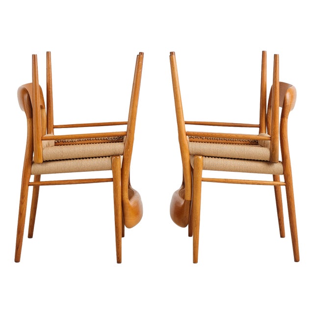 Model 75 Dining Chairs in Oak with Paper Cord Weave by Niels O. Møller for j.l. Møllers, Denmark, 1950s, Set of 4 For Sale